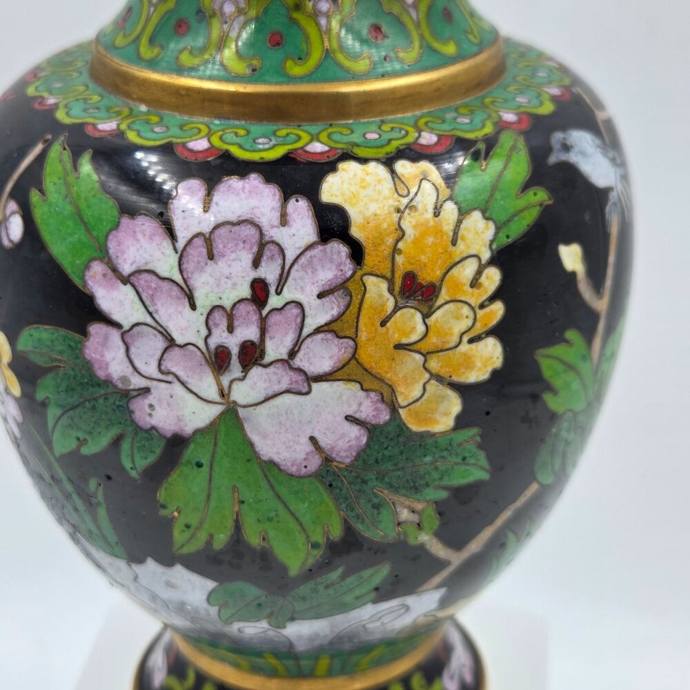 Jingtai Cloisonné Enamel Peony Motif Ruyi Border Bud Base - Picture 5 of 14